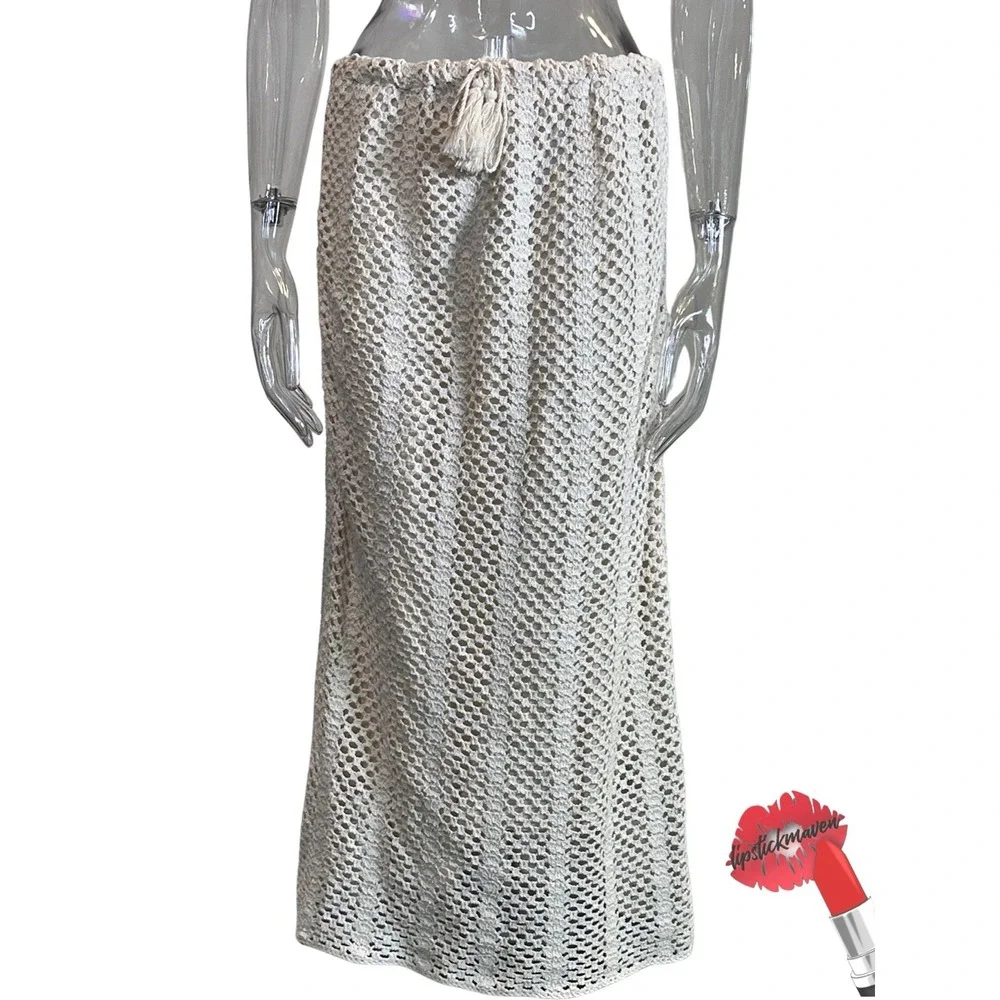 Lucy Paris Crochet Knit Skirt‎ Women Large Tan Beach